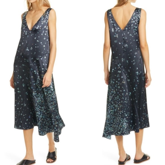 NWT Vince Floral Shift Maxi Dress in Blue S - Picture 1 of 13